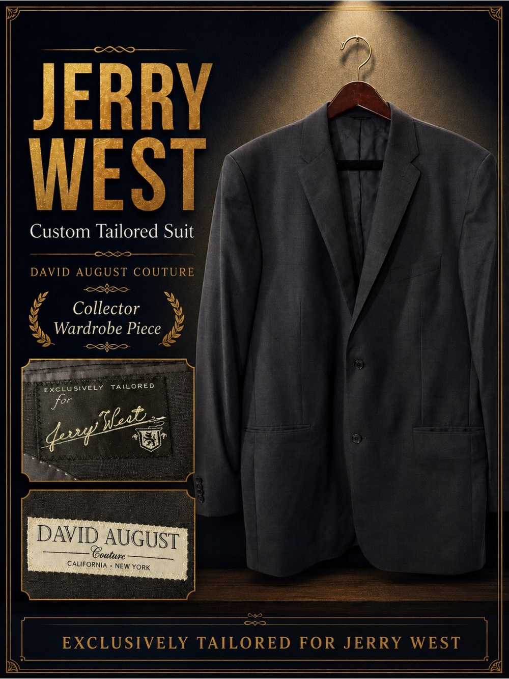 Jerry West Custom Suit Lakers NBA Memorabilia Hall of Fame The Logo David August